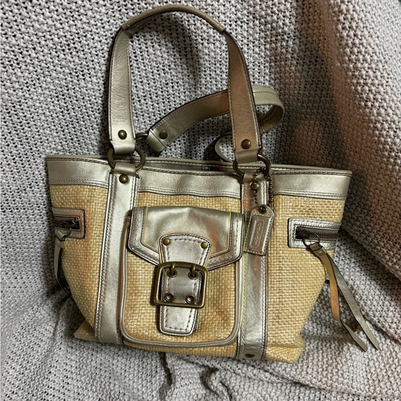 Coach Legacy Womens Natural Woven Canvas Tote Shoulder Handbag Purse - Picture 1 of 13